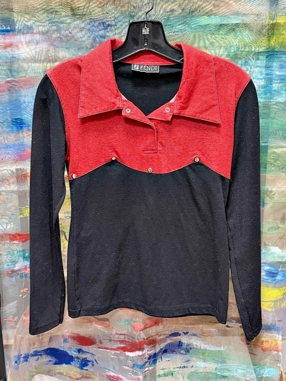 Fendi Color Block Western Long Sleeve Top in Black & Red